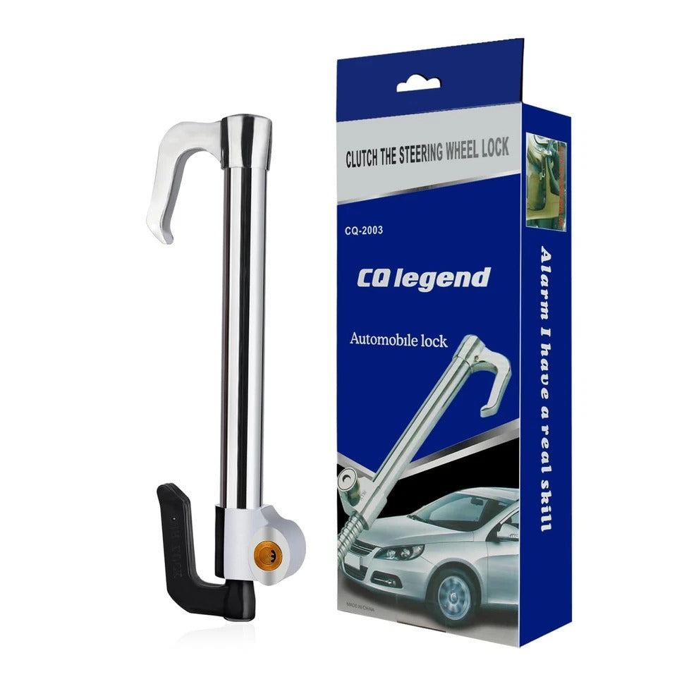Pedal Lock Anti Theft Double Hook Clutch Brake Lock Steering Wheel Locks for Cars (Chrome Body)