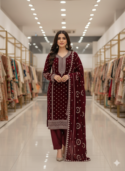 Superior Premium 9000 Micro Velvet Dress Embroidered 3 Piece Unstitched