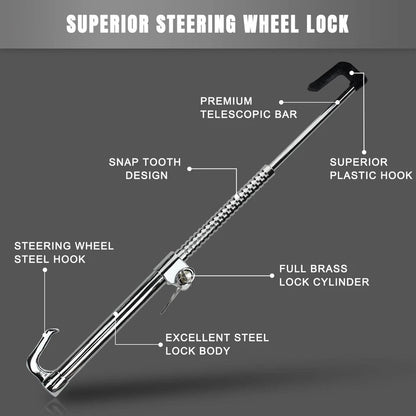 Pedal Lock Anti Theft Double Hook Clutch Brake Lock Steering Wheel Locks for Cars (Chrome Body)